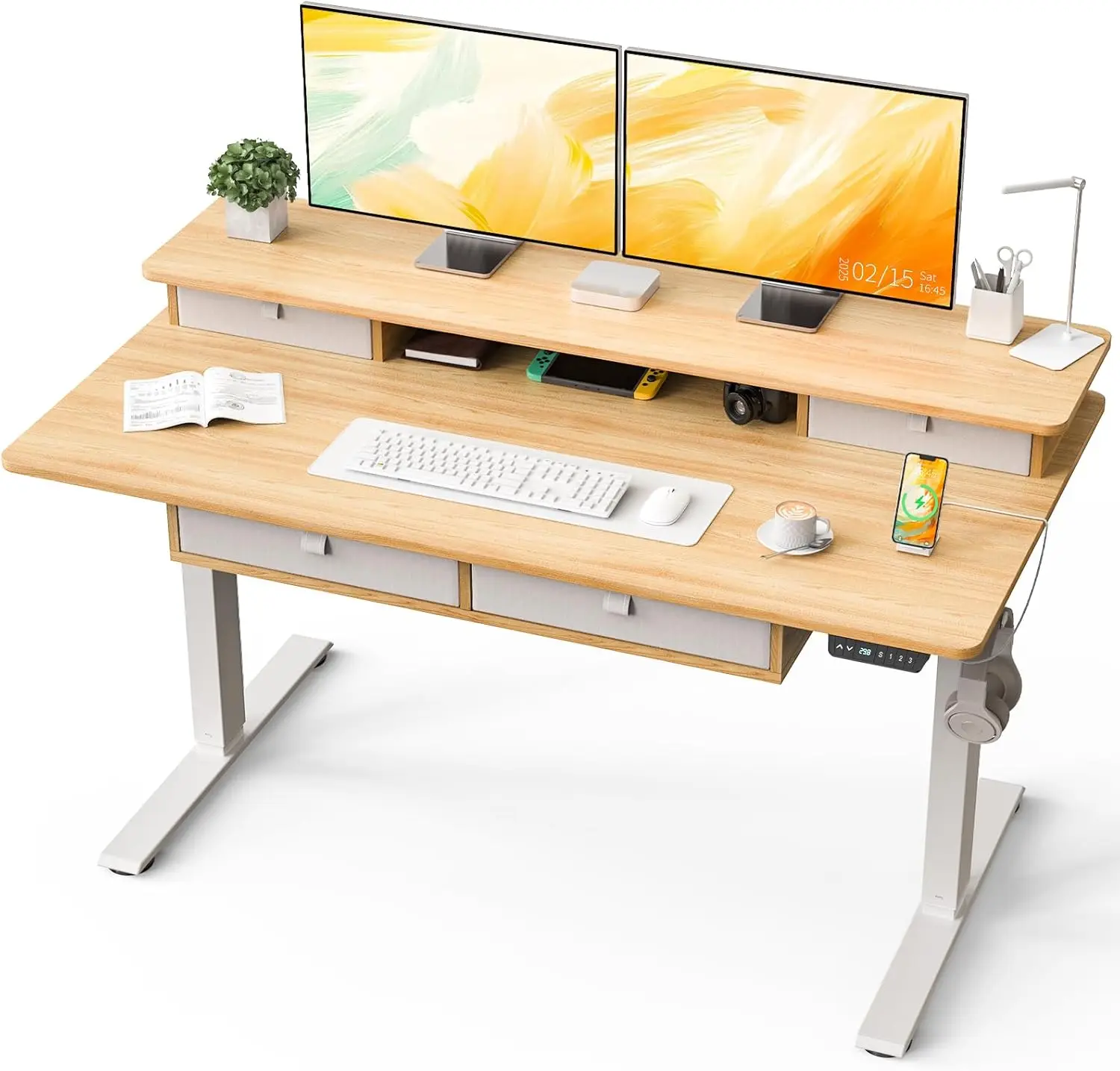 

55 x 30 Inch Electric Standing Desk with 4 Drawers, Adjustable Height Computer Desk for Home Office, Large Workstation Sit