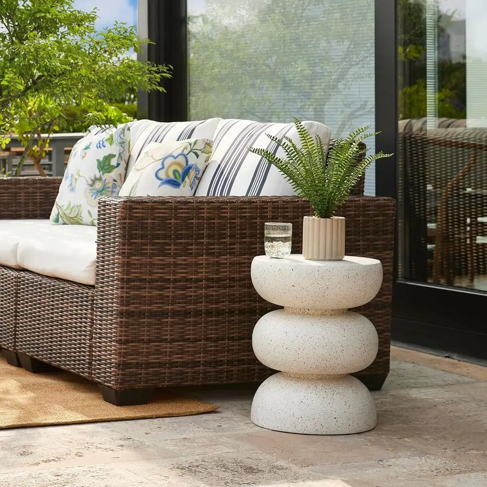 18 White Outdoor Side Table: Decorative Garden Stool, Versatile Planter Stand for Patio, Deck, and Poolside