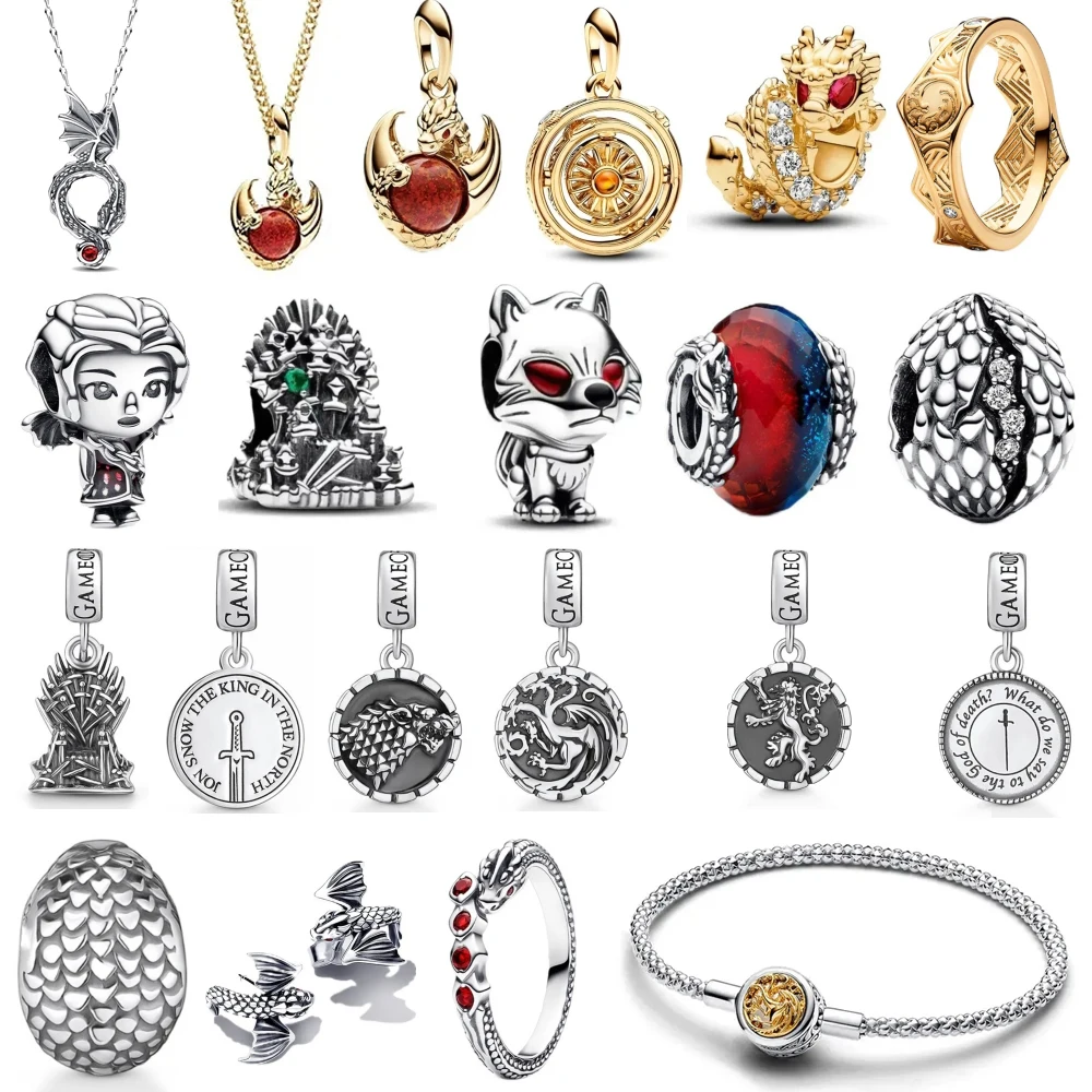 

Miniso New in Wolf Dragon Seat Series Ring Earrings Necklace Beads Fit Bracelet 925 Silver Women Pendant Jewelry Gift