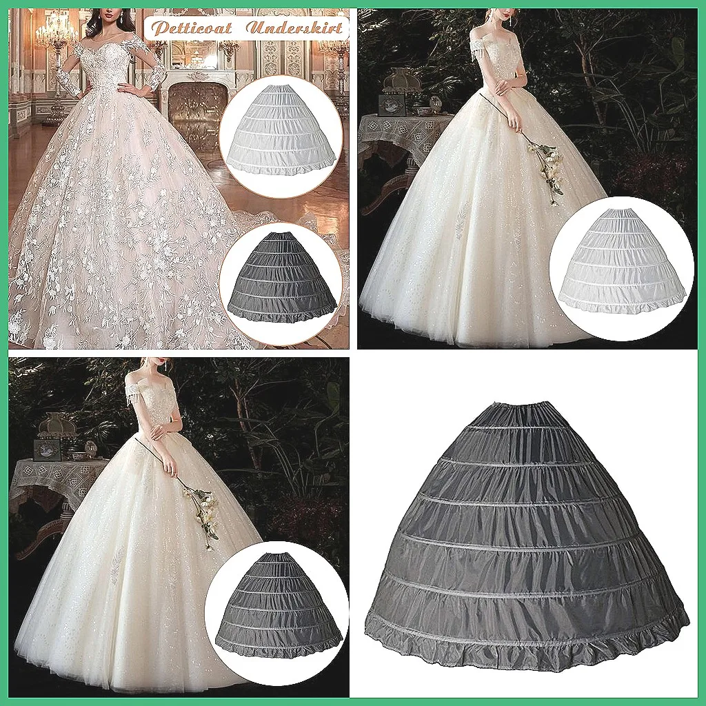 

6 Hoop Shape Underskirt Petticoat, High Waist Slip Lining for Wedding Mini Skirts & Gowns