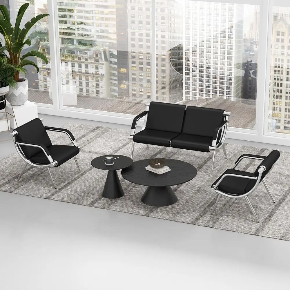 

Leather Cushioned Armrest Chairs for Waiting Rooms, Ideal for Airports, Hospitals, Banks, and Lobbies, Black (1 Seat*2 + 2 Seat)