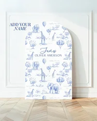 Mehofond Custom 2-sided Baby Shower Arch Backdrop Elegant Blue Pink Animal Hot Air Ballon Decor Safari Chinoiserie Background
