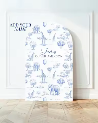 Mehofond Custom 2-sided Baby Shower Arch Backdrop Elegant Blue Pink Animal Hot Air Ballon Decor Safari Chinoiserie Background