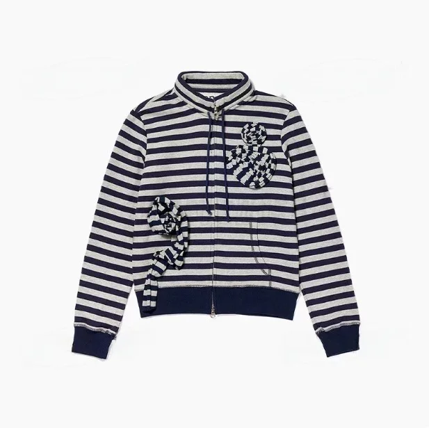 Openyy vroege lente nieuwe 3d Rose Flower Stripe kleur Blo dubbele rits sweatshirt ort Jaet casual katoenen damesjas