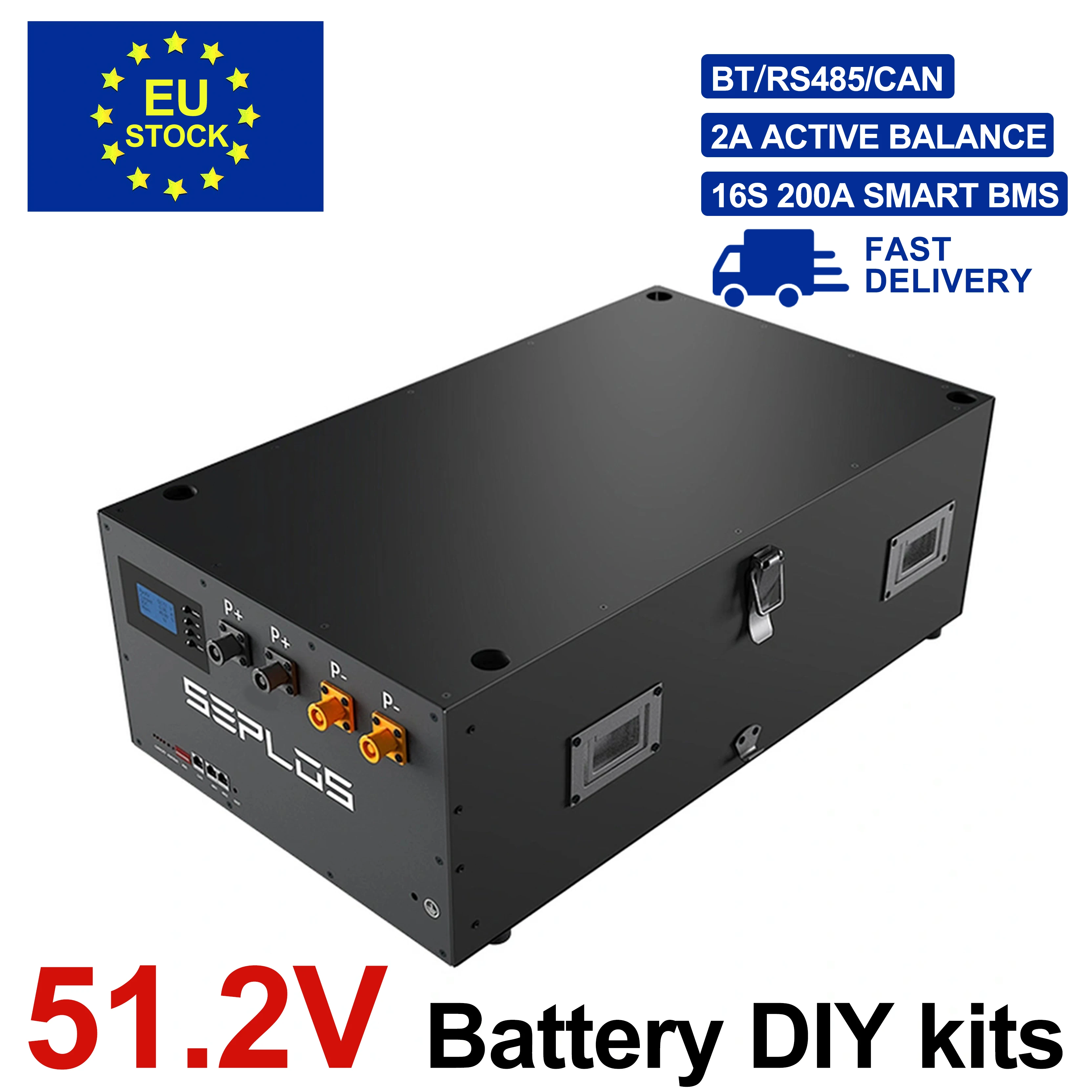 Version 3.0 DIY Kits 48V 280ah LiFePO4 Battery Case 51.2V Box Seplos 16S BMS Smart Active Balance Equalizer 2A for Solar Energy