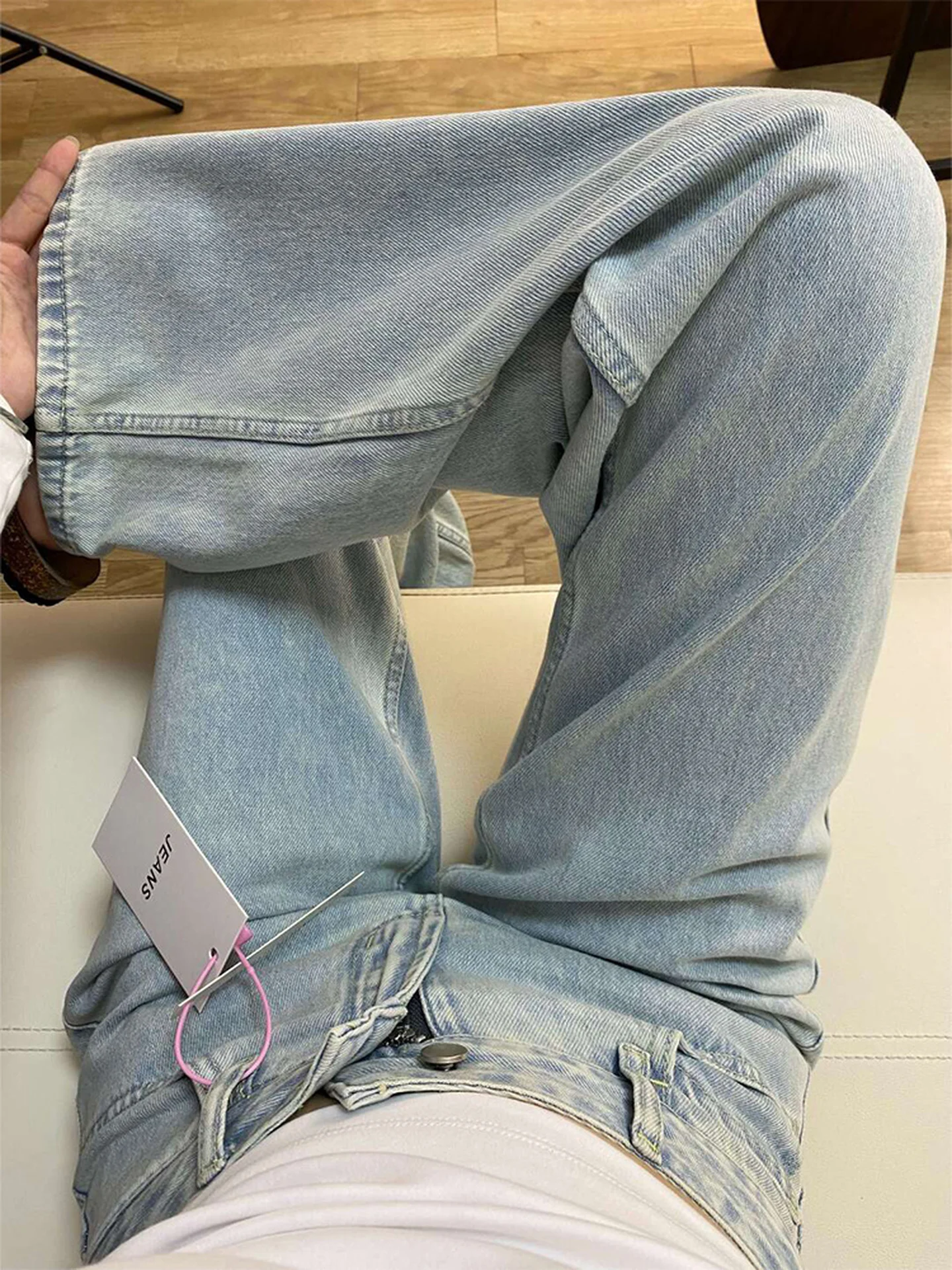 Cintura baixa perna larga azul jeans feminino outono inverno solto emagrecimento até o chão calças americanas sle cor pura jeans