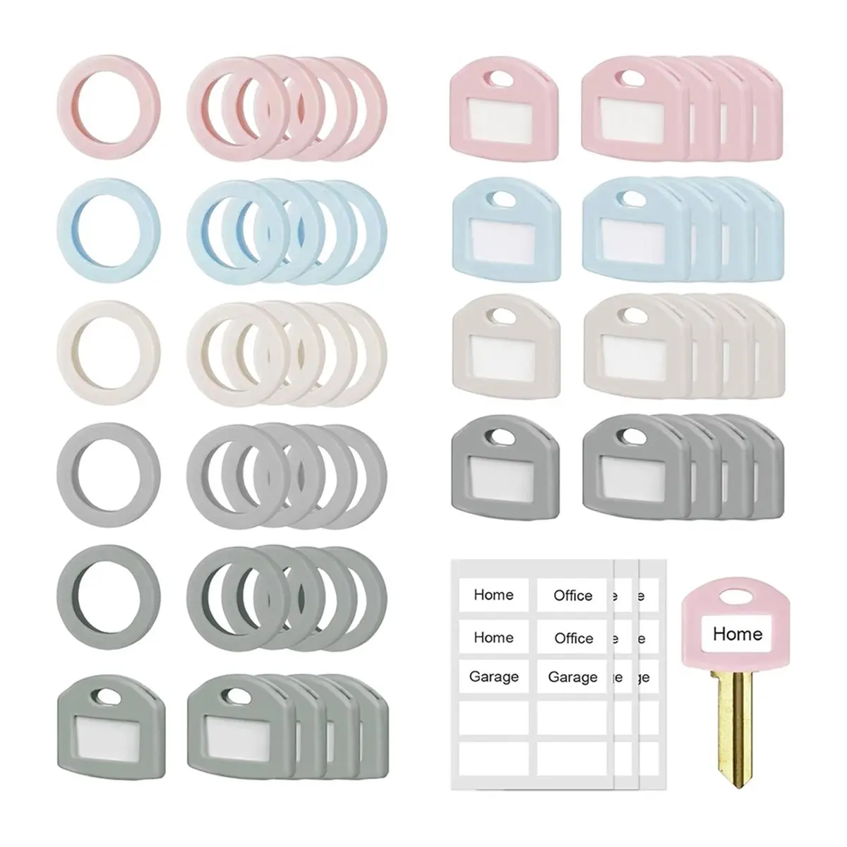 AA05 Key Covers Caps Set: 50PCS Keys Caps Tags with Labels Silicone Key Identifiers Covers for House Keys Head Protectors