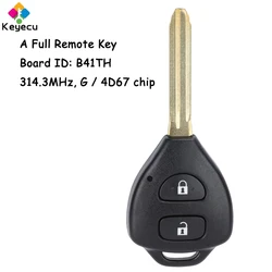 KEYECU zdalnie sterowanym samochodowym kluczem z 2 przyciskami 314.3MHz G 4D67 Chip dla Toyota Yaris Hilux Vigo 2006 - 2014 Fob Board ID: B41TH