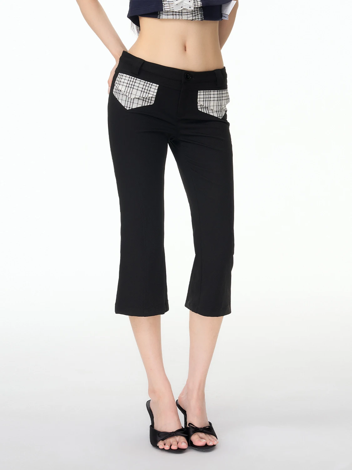 

PUNCH Low Waist Elastic Slim Fit 7/8 Length Pants Black Versatile Casual Trousers Retro Style Ladies Fashion Summer New Arrivals