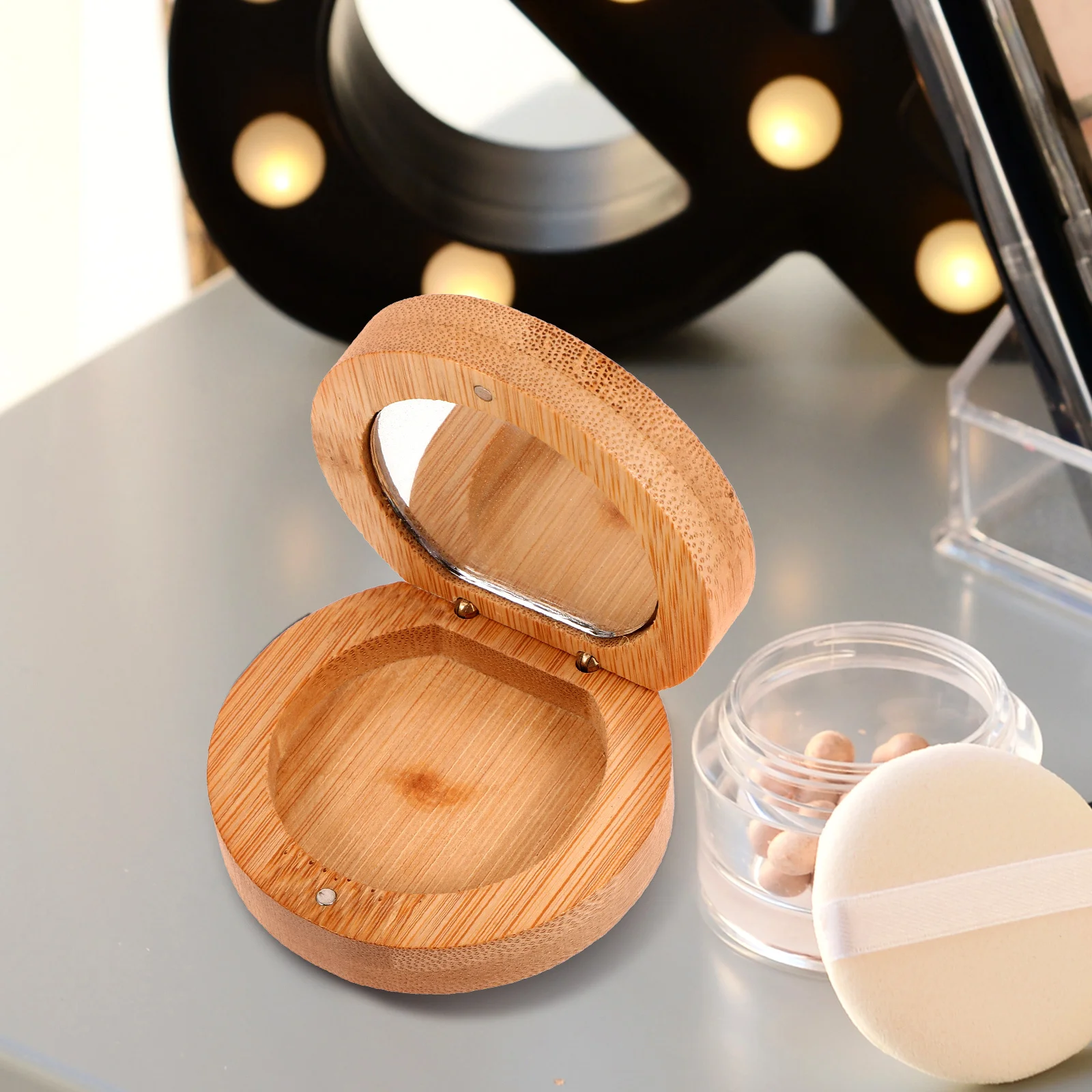 Bamboo Makeup Compact Lightweight Hand Mirror For Travel Small Pocket Mirror Purse Tool Portable Reflective