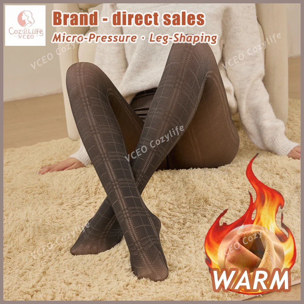 2025 New Plaid Pattern Fleece-Lined Thermal Leggings for Women Slimming Shaping Warm Tights, 5-15°C Fit for Home Office Sports