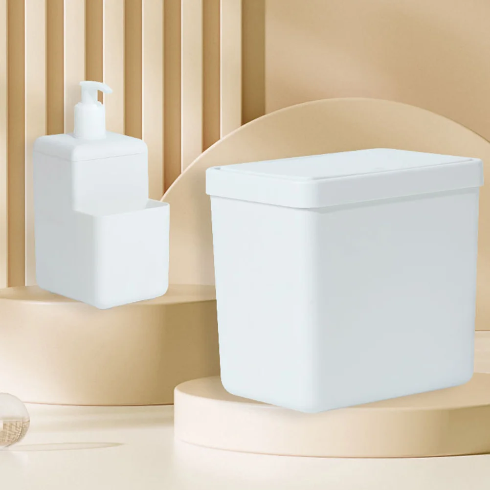 

1Set Small Desktop Trash Can Covered Mini Bin for Bathroom Kitchen Office Compact Waste Basket Foaming Soap Dispenser