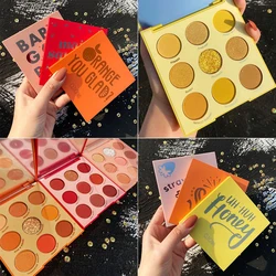 9 Colors Yellow Glitter Eyeshadow Palette Strawberry Peach Pearly Shiny Matte Eye Shadow Long Lasting Eyeshadow Makeup Cosmetics