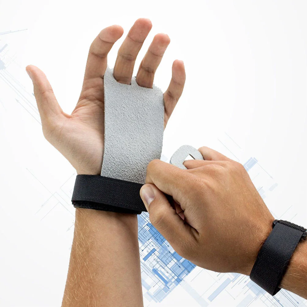 1 Pair of Cow Gloves Grip Palm Protector Pull Up Weight Lifting Gloves Barbell Gymnastics Grips Size S (Grey White)