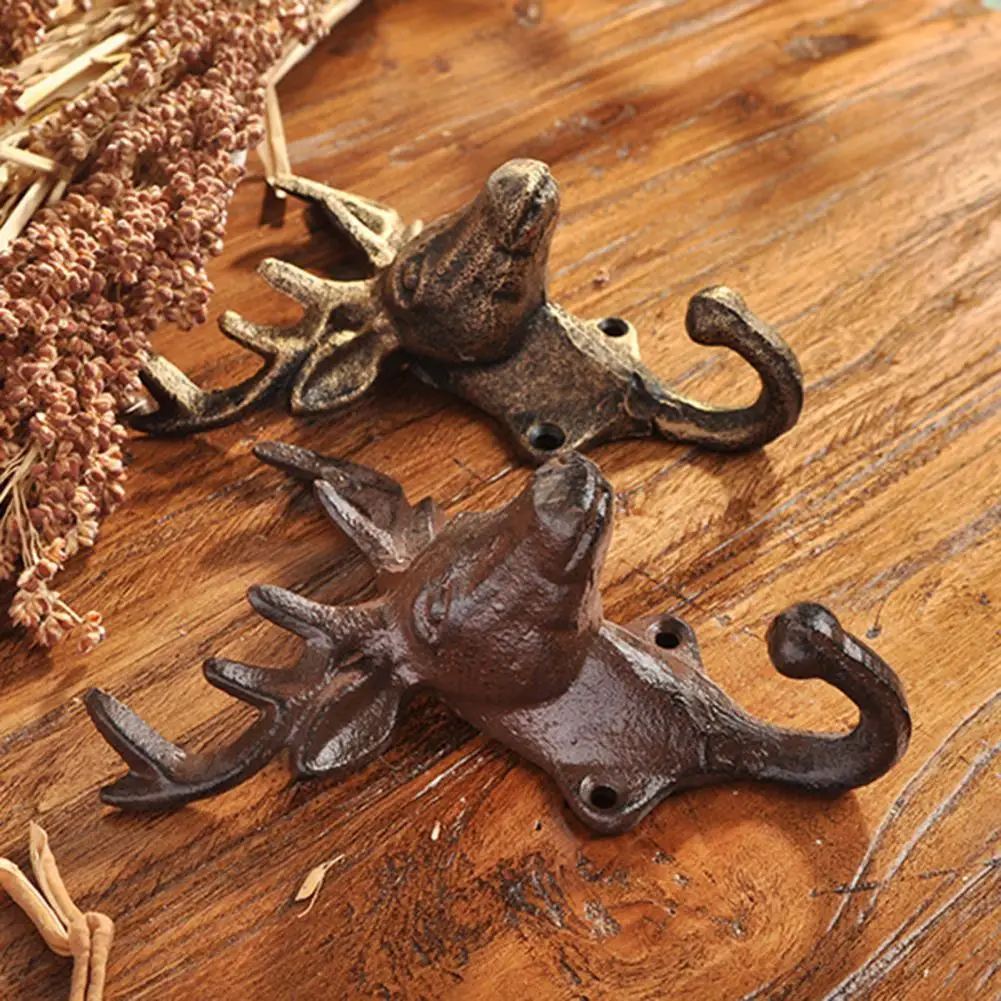 Wall Hook Rustic Vintage Style Deer Head Animal Hanging Coat Hook For Living Room