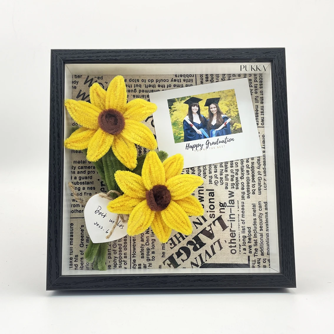 

Unique Friendship Gifts Shadow Box Picture Frame Black 8 Inch Hand-made Sunflowers Best Friend Forever Graduation Memorial Gift