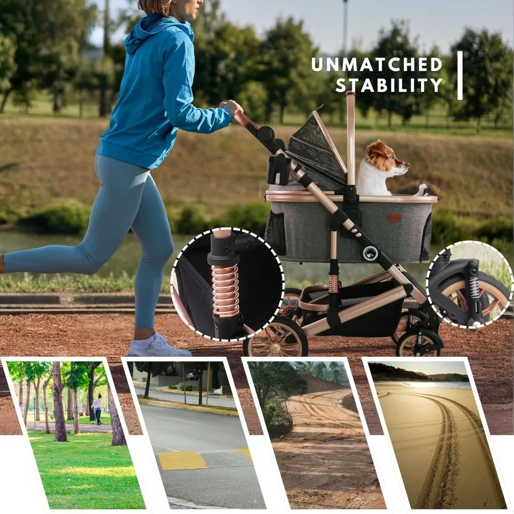 Passeggino per animali domestici con 4 ruote, marsupio da viaggio pieghevole per cani di piccola taglia/media, gatti fino a 50 libbre, borsa portatile staccabile per animali domestici, Sto