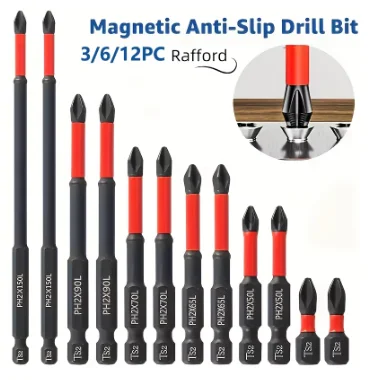 

Magnetic Non-Slip Crosshead Drill Bit Set 3/6Pcs S2 Steel Impact Bits for Electric & Hand Impact Drivers