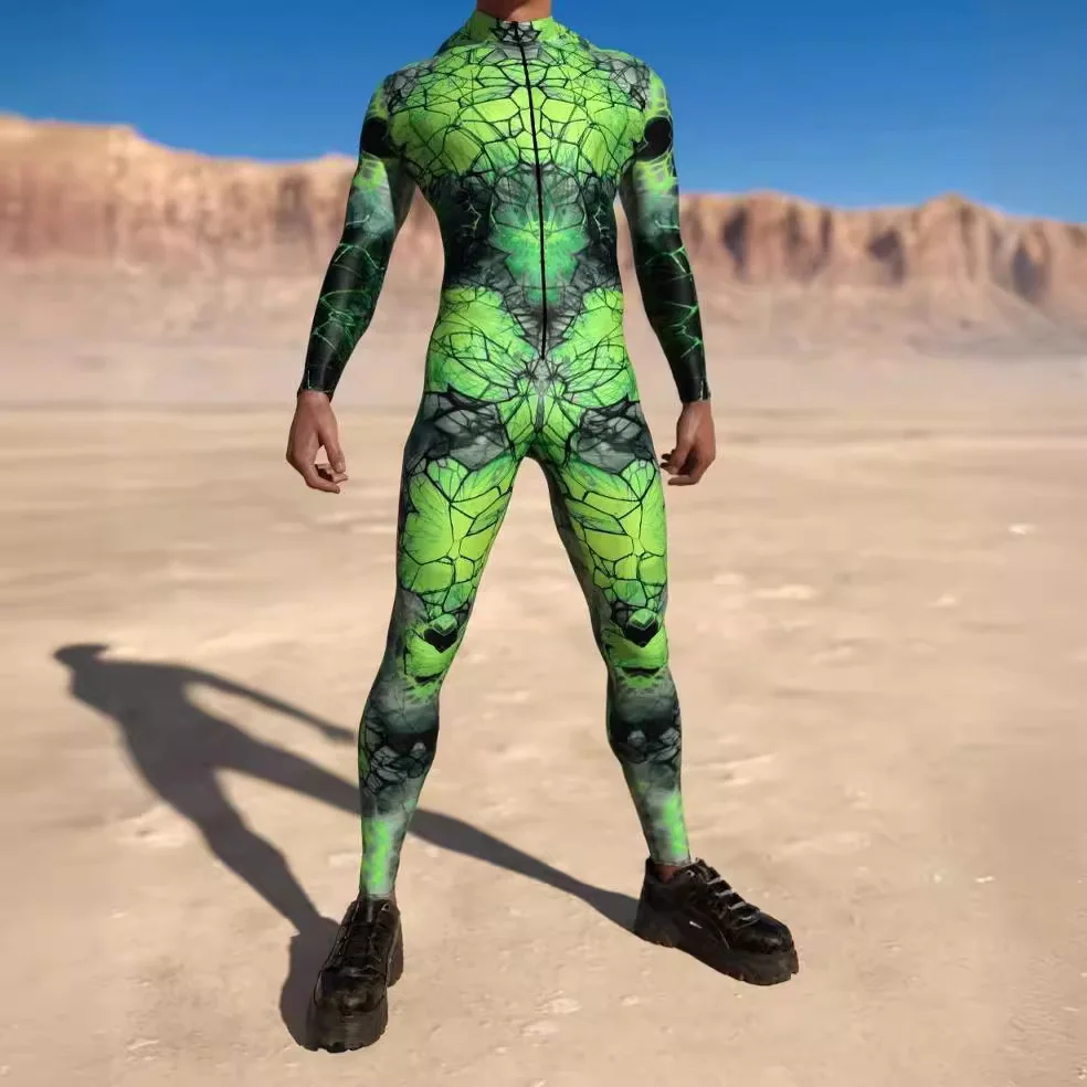 

3D Printing Holiday Party Men Cyber Punk Rainbow Jumpsuit Wear Onesie Halloween Cosplay Costume Elastic Bodysuits Rompers