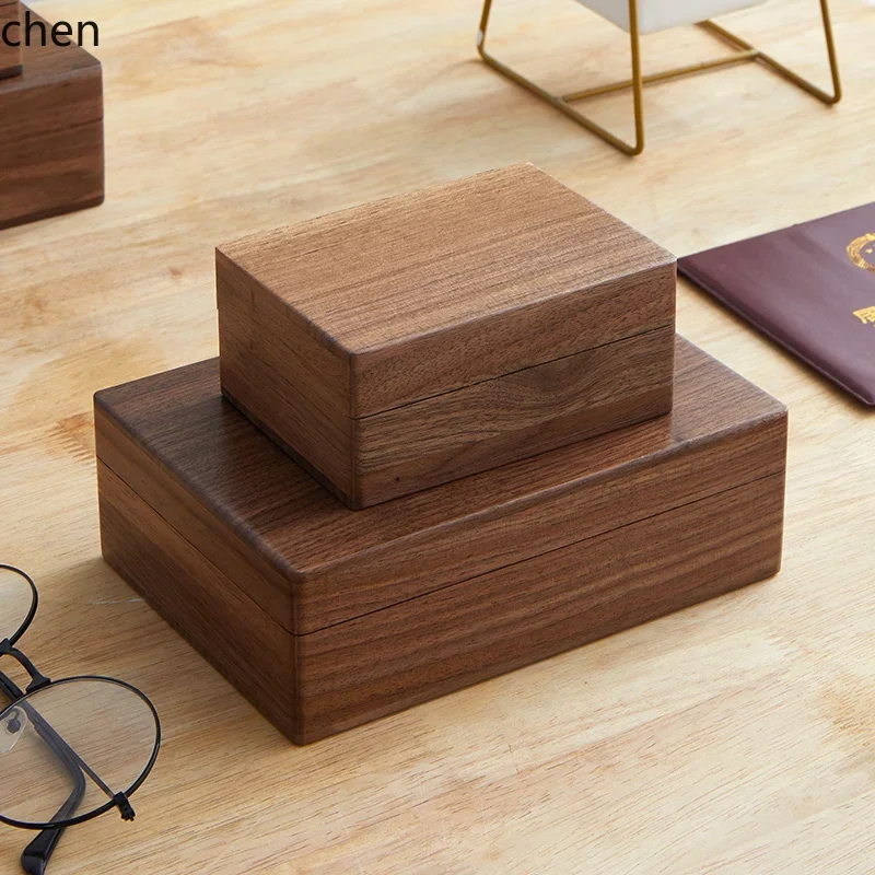 TQH-a7.7 Lockable Stamp Storage Box Wooden Document Desktop Organizer Home Solid Wood Storage Bin