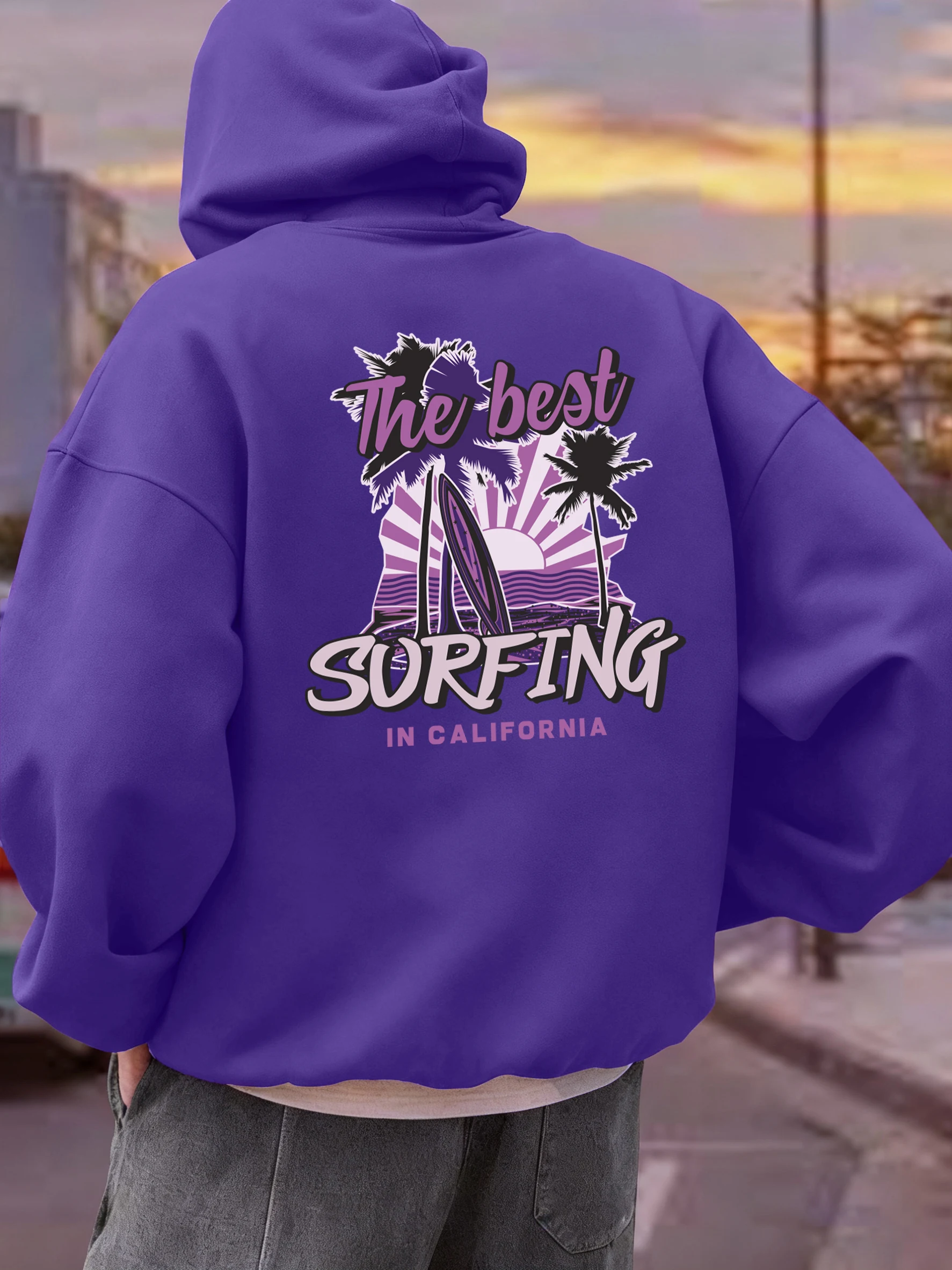 

Мужская толстовка с принтом «Лучший серфинг в Калифорнии», мягкие толстовки для бега, повседневная осенняя уличная одежда, свободная флисовая толстовка унисекс