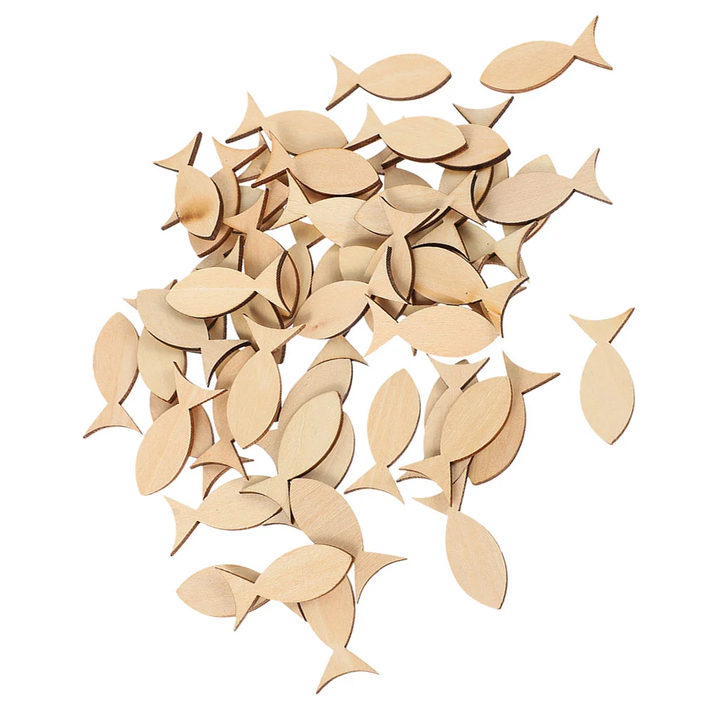 

50 Pcs Solid Fish on Wooden Board Creative Cutout Shell Slice Unfinished Cutouts Animal Slices Chips Adorn