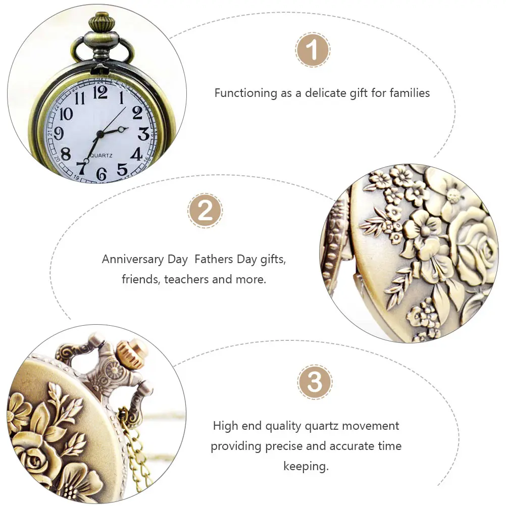 

Vintage Pocket Watch Creative Pattern Quartz Movement Accurate Timekeeping Retro Alloy Hanging Necklace Pendant Gifts