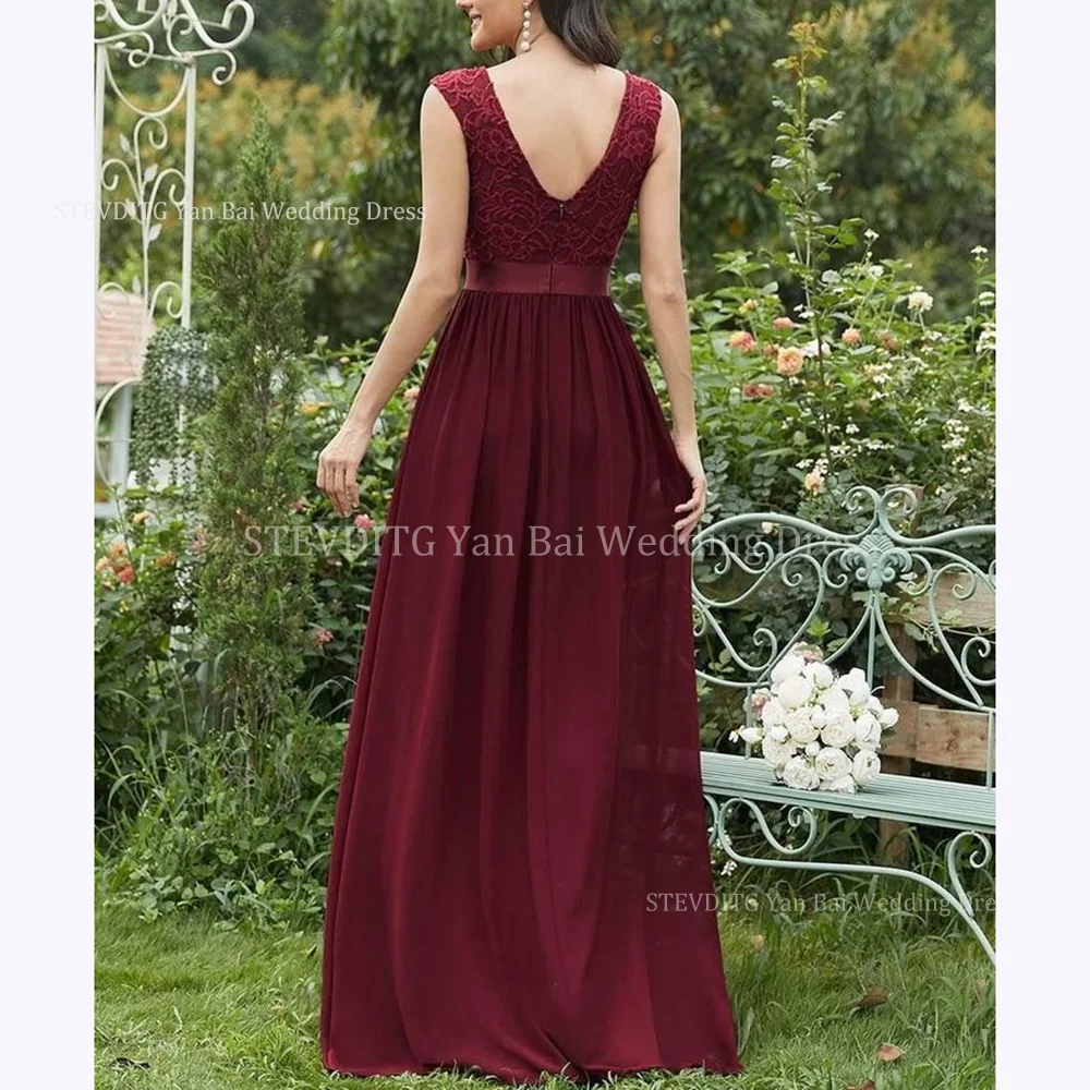 Nieuwe Stijl O-hals Kant Galajurken Voor Vrouwen Mode Mouwloze Vloerlengte A-lijn Jurk Formele Partij Speciale Gelegenheid Jurken