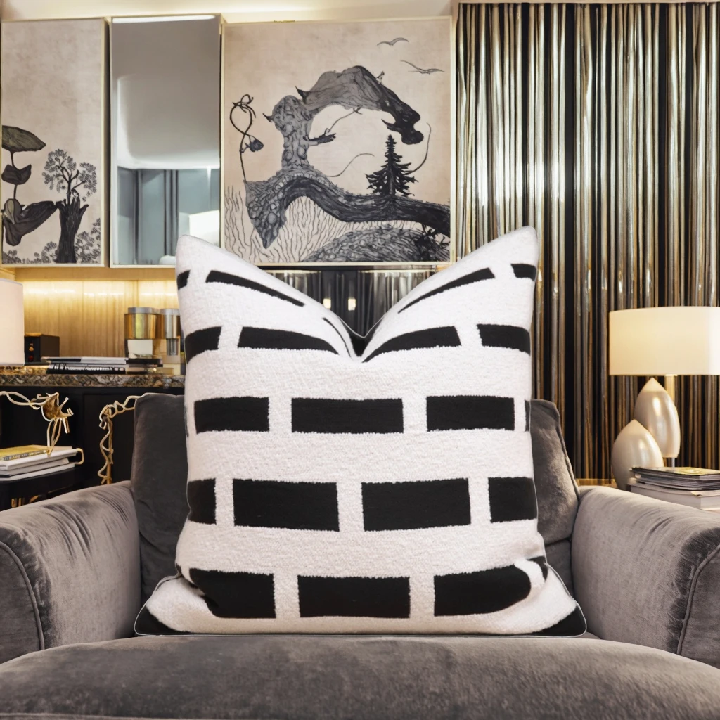 

Черно-белая наволочка с геометрическим рисунком, мягкая пушистая наволочка, современный домашний декор, наволочка для гостиной, дивана, спальни