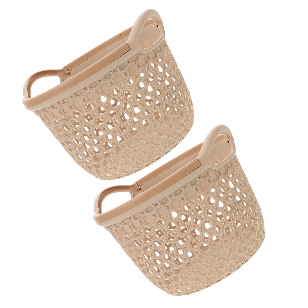 2Pcs Portable Laundry Hampers Waterproof Hollow Out Dirty Clothes Baskets Large Capacity Bathroom Bedroom Organizer Beige