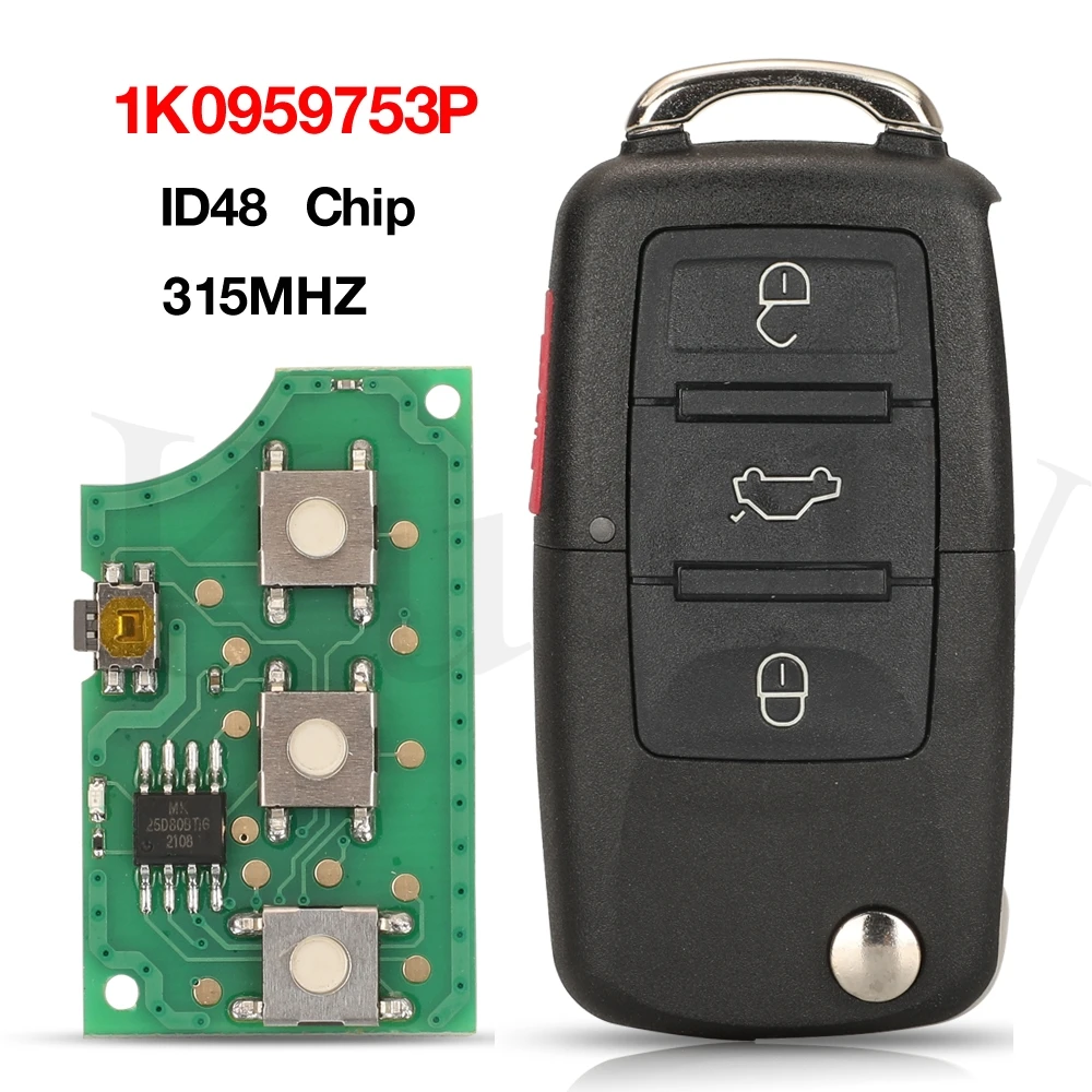 jingyuqin 1K0 959 753 P Remote Car Key Fob 4 Buttons 315MHz For Volkswagen Rabbit Jetta CC Golf Eos GTI R32 1K0959753P