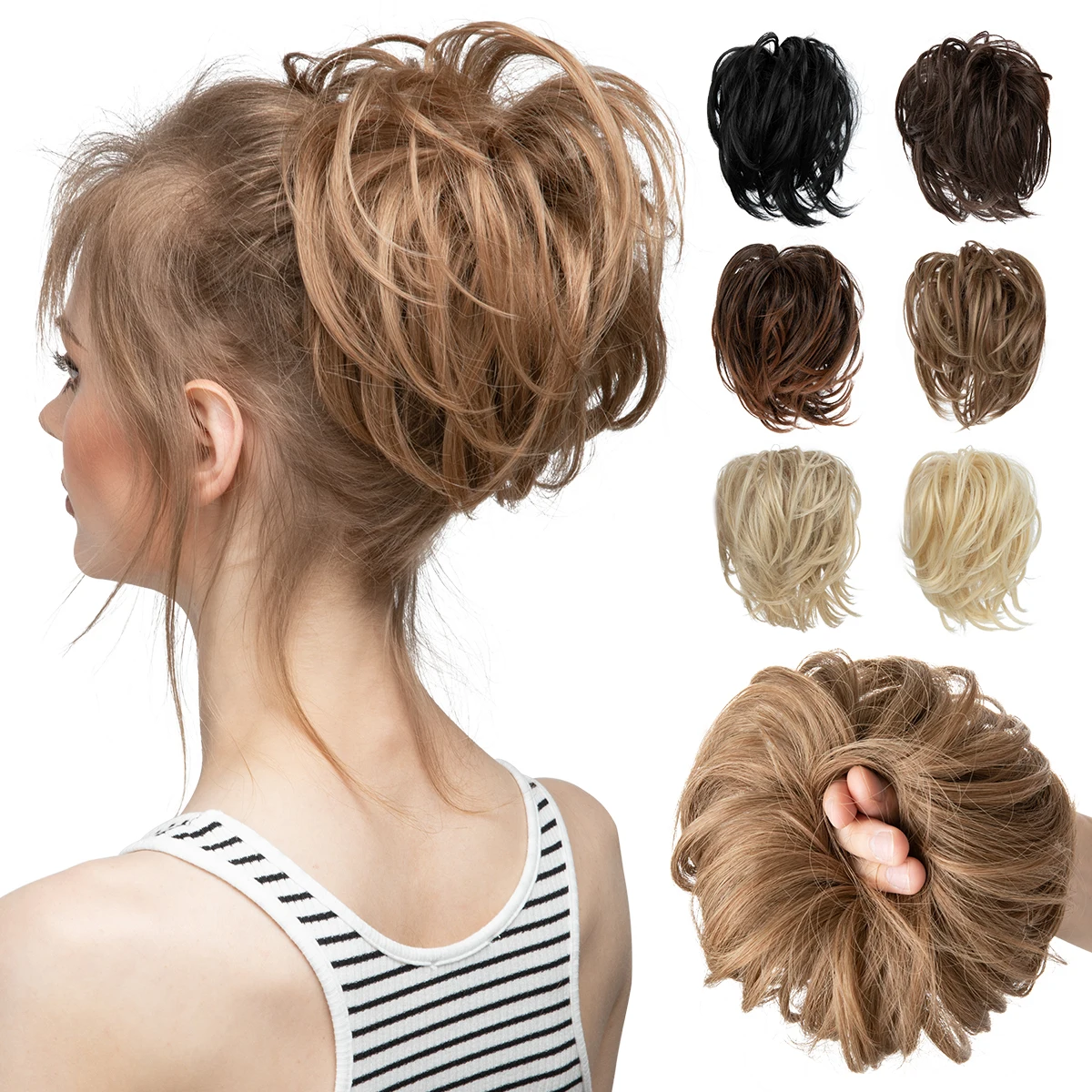 

Synthetic Elastic Messy Bun Fake Hair Chignon Curly Scrunchie Updo Donut Hairpieces Bands Bundle Tail Blonde Hair For Women