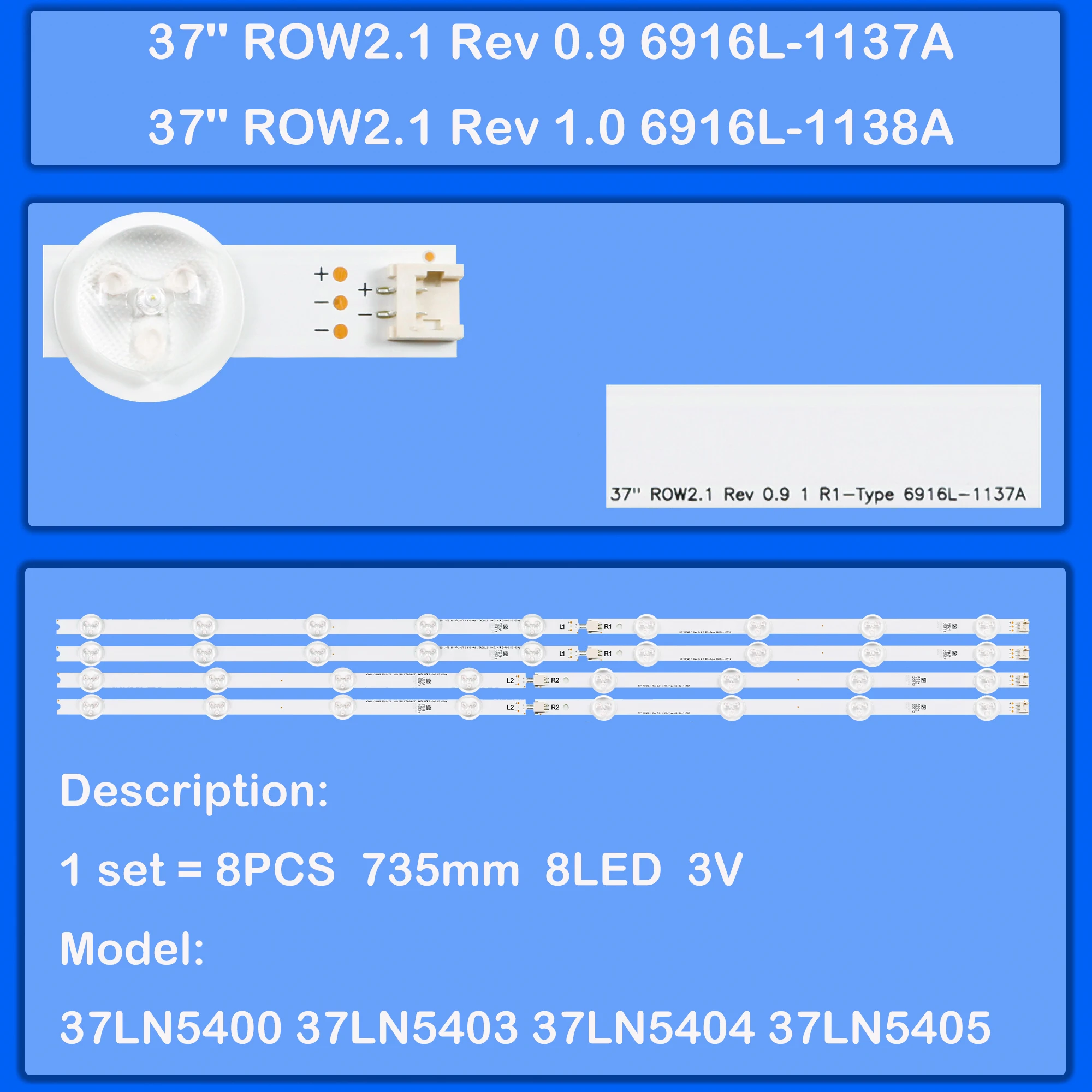 

LED backlight strip for 37LA6134 37LA6136 37LA6137 37LA613S 37LA613V 37LA6154 37LA6156 37LA615S 37LA616V 37LA6208 37LA620S