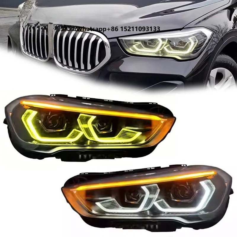 SJC Factory Full LED Headlight X1 F49 F48 Front Head Lamp 2013-2023 Upgrade Dual Color Yellow White DRL LED Headlight