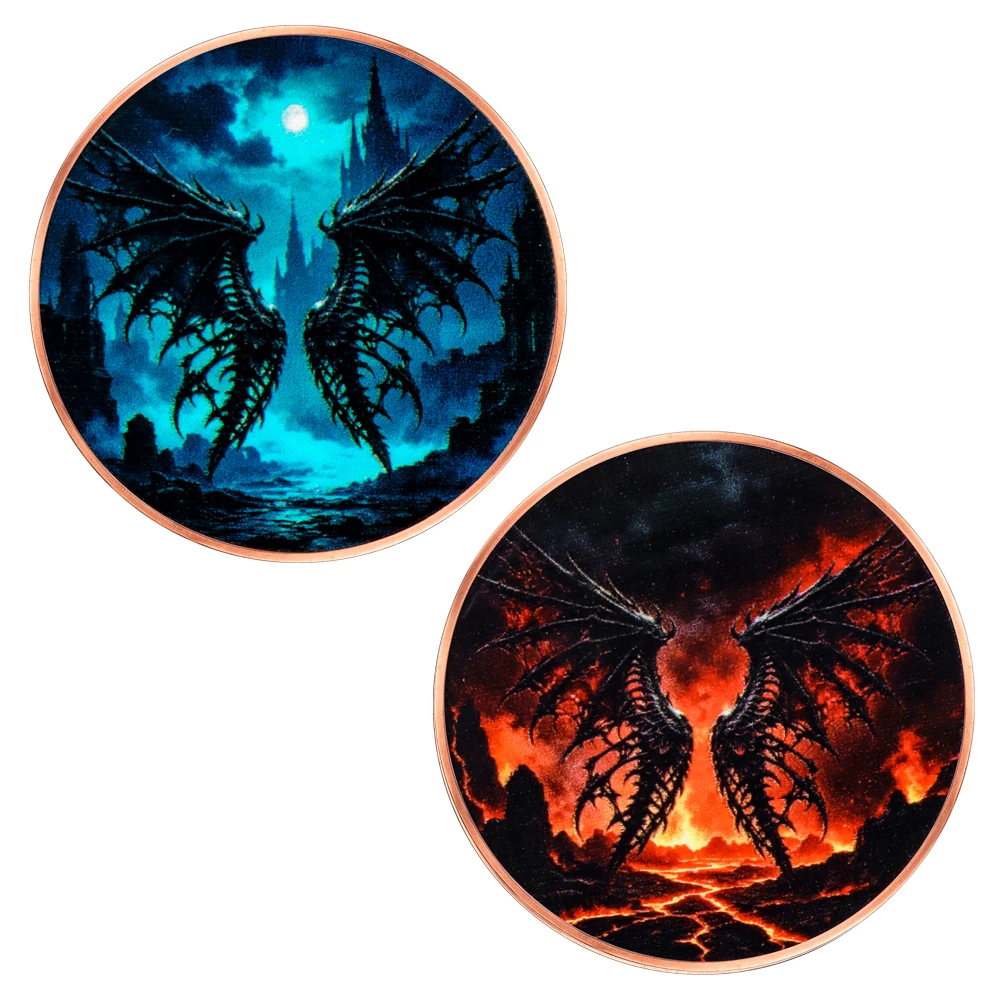 1pc Gothic Fantasy Demon Skeleton Wing Pure Copper Challenge Coin Haunted Castle Commemorative Token Gifts for Collection