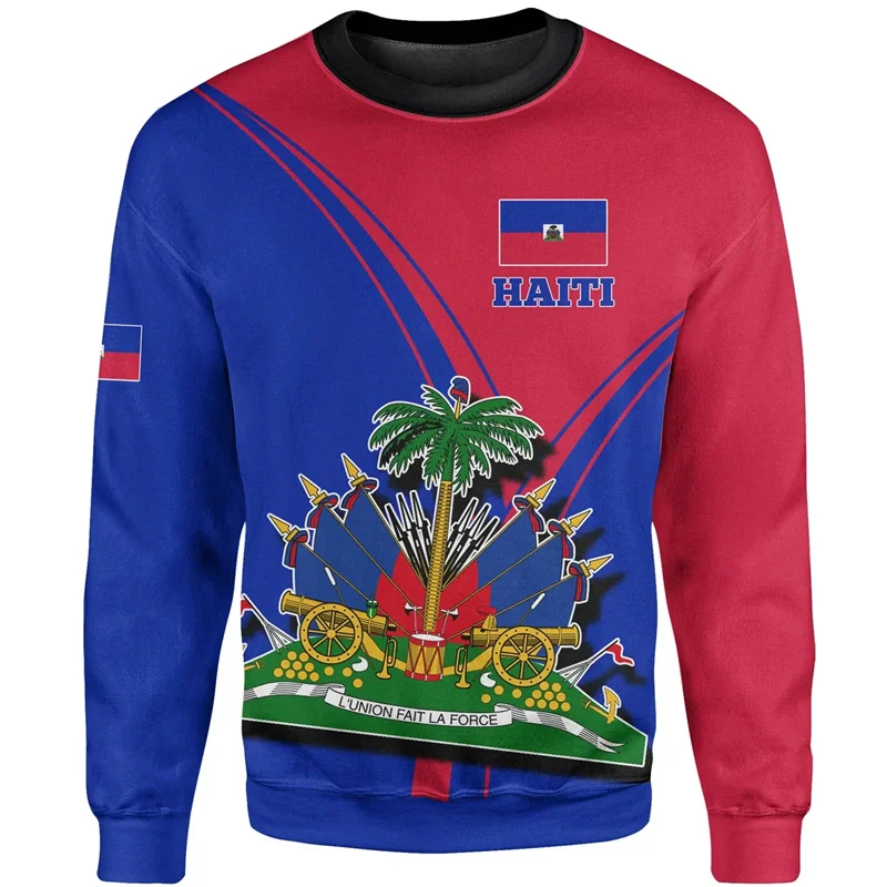 

Vintage 3D Haiti Tribal Flag Printing Sweatshirts Haiti Coat Of Arms Graphic Round Neck Hoodie Fashion Streetwear Mens Clothing