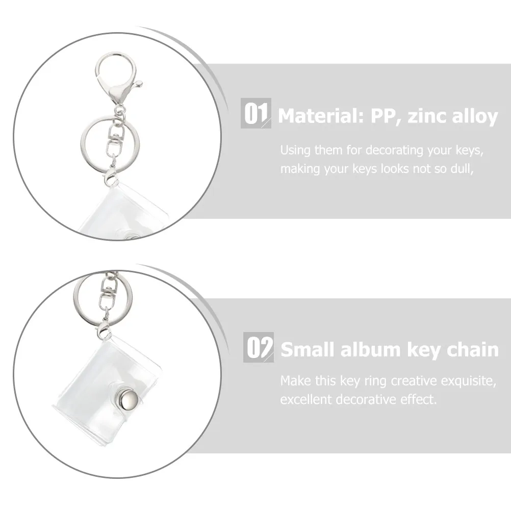 2Pcs Mini Photo Album Keychain Transparent Pocket Card Holder for Personalized DIY Keyring Decor with Loved Ones Photos Zinc