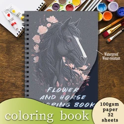 Coloring Book - 8.3 x 11.2 inches 32 pages Flowers and Horses Coloring Book - Ideal gift for family or friends