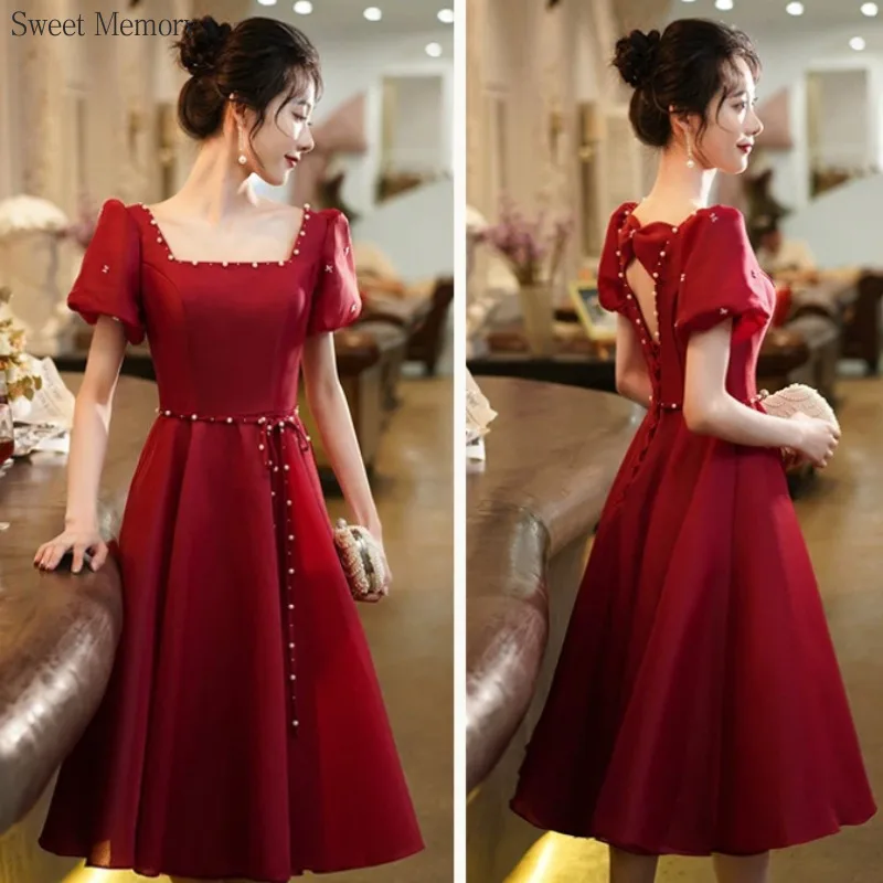 

Платье J1138 Sweet Memory с короткими рукавами, квадратным вырезом, для свадебных торжеств, вечеринок, длиной до колена, роскошное выпускное платье для женщин, вечернее платье.