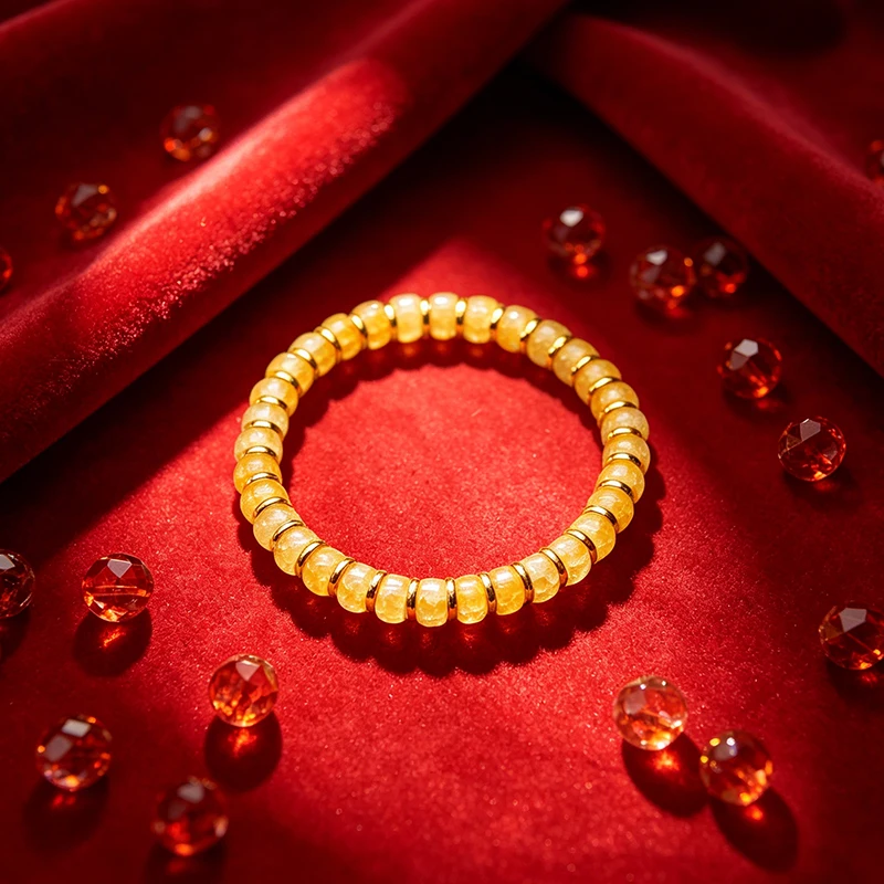 Natural Citrine Disc Bead Bracelet Gold Spacers Healing Crystal Women Jewelry Birthday Gift Daily Stackable Wrist Bangle