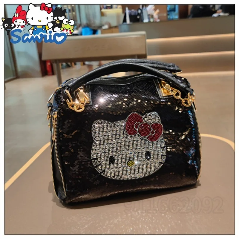  Hello Kitty Sequined Women's Handbag Luxury Brand Fashion Women's Sequined Shoulder Bag Large Capacity Casual Women's Bag