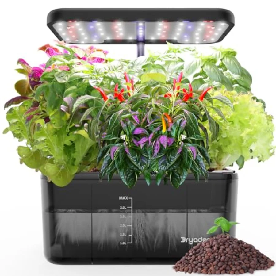 Indoor Herb Garden Kit Hydroponic Growing System with LED Grow Light Quiet Water Pump for Home Kitchen Office Healthy Fresh Her