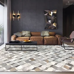 3D Geometric Patchwork Cowhide Carpet Living Room Real Cow Leather Nordic Bedroom Carpets Large Customize Sofa Table Floor Mat