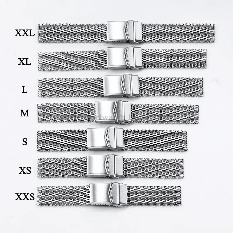 Ремешок для часов с миланской акулой, 4,0 мм, 18 мм, 20 мм, 22 мм для Seiko для Omega, сетчатый стальной ремешок, роскошный мужской браслет, складная застежка