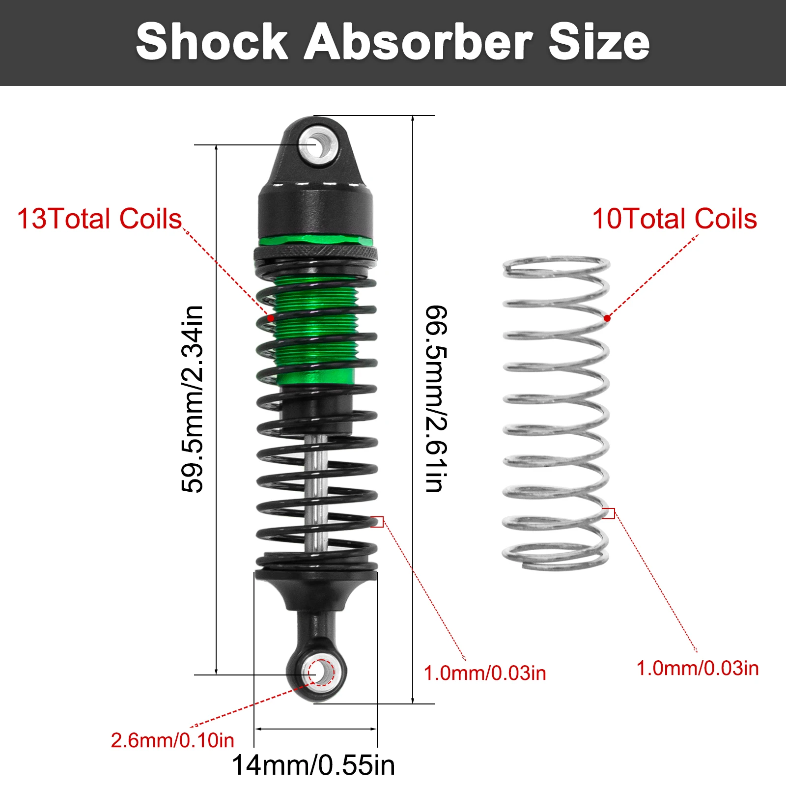 HFLRC 4PCS Aluminum Shock Absorber 66.5mm for ARRMA 1/18 Granite Grom 1/14 Typhon Grom 1/16 Mojave Grom RC Replacement ARA330806