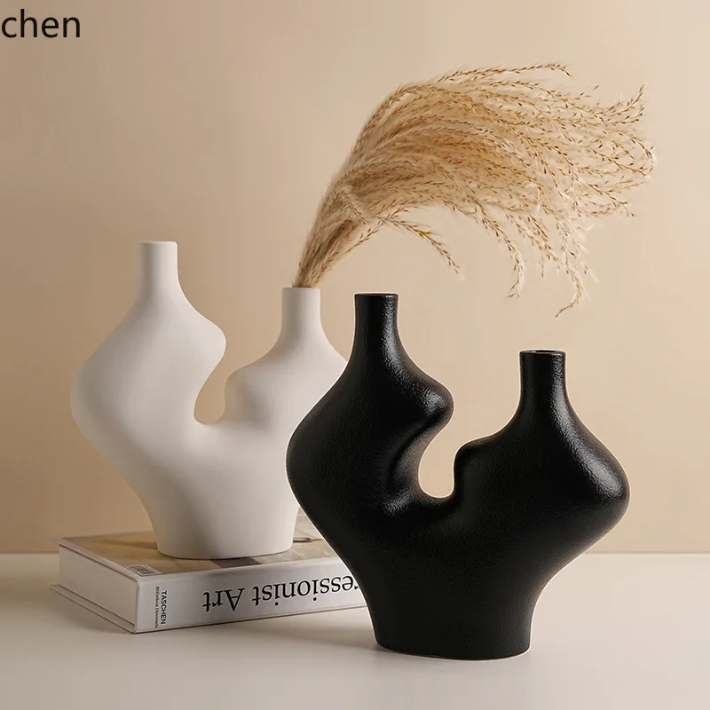 CZ ceramic double-peak vase, high-end home decor for living room, flower arrangement, wine cabinet, and tabletop decoration