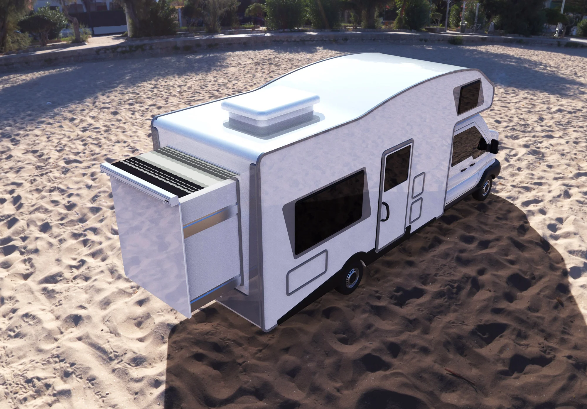 มอเตอร์โฮมแบบเต็มตู้พร้อมหลังคาสไลด์เอาท์