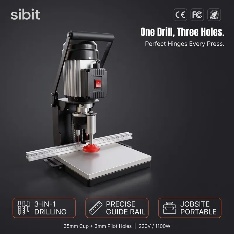 Portable Wooden Furniture Hinge Drilling Machine with 220V Motor for Cabinet Door Installation Woodworking Tool