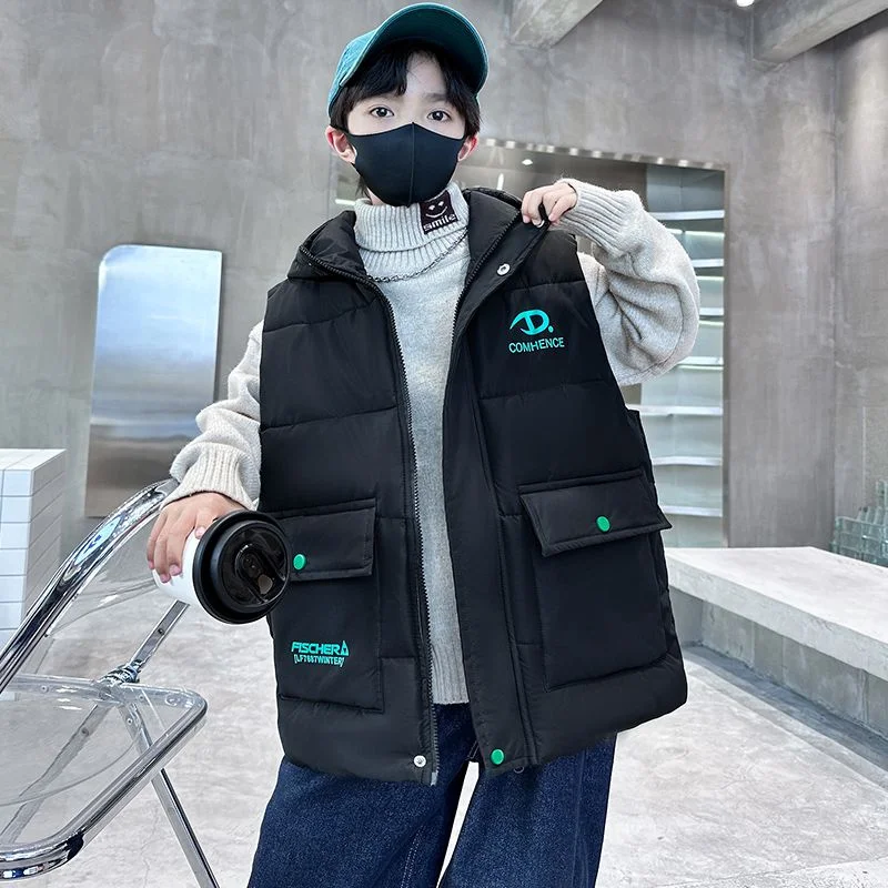 남아용 겨울 후드 면 따뜻한 조끼 재킷, 2024 10 대 야외복, 캐주얼 스포츠, 크리스마스 선물