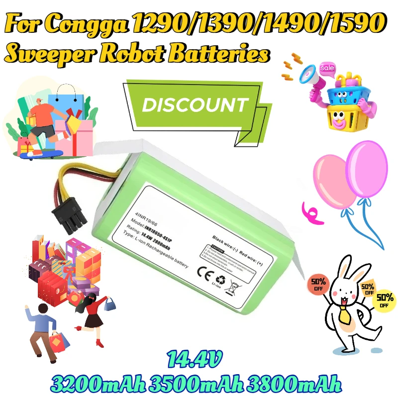 

14.4V 3200mAh 3500mAh 3800mAh for Congga 1290/1390/1490/1590 Sweeper Robot Batteries Lithium-ion Batteries with Protection